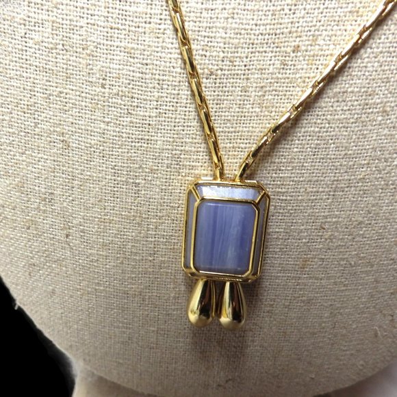 J. Crew Necklace/ Blue Encased-marble/ Bolero Style/ Gold Tone/ 30" - Picture 9 of 10